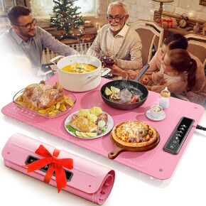 Food Warming Mat for Buffet,Electric Warming Tray with 4 Temperatures Setings and 1/3/5h Timer,Full Surface Heating Food Warmers for Parties Buffets Holidays Daily Use to Keep Food Warm(Orange)