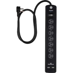 GE-Branded UltraPro 12-Outlet Surge Protector, 3540J, 8ft. Braided Cord, Black, Extension Cord, for Home, Office, Dorm - 81784
