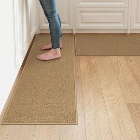 LEEVAN Kitchen Mat Sets of 2, Cushioned Rugs for Kitchen Floor Non Slip, Washable Kitchen Runner Rugs, Anti Fatigue Standing Mats for Laundry/Office(Brown, 20''x31'+20''x47'')