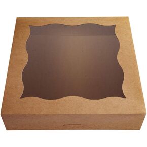 CHERRY 12"x12"x3" Brown Bakery Boxes with PVC Window for Pie and Cookies Boxes Large Natural Kraft Paper Box, Pack of 12
