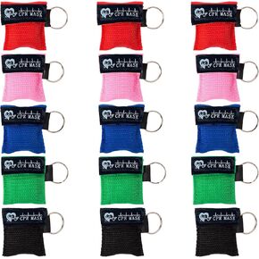 25 Packs CPR Pocket Mask Keychain, CPR Face Shield with One Way Valve Breathing Barrier for First Aid or ADE Training