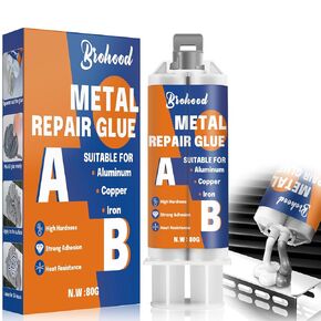 Brohood Metal Glue, 2 Pack High Strength Fast Curing Liquid Metal Epoxy Glue, Heat Resistant Metal to Metal Repair Glue, Metal Glue Heavy Duty Waterproof for Leak Sealing Welding Aluminum Steel 80g*2
