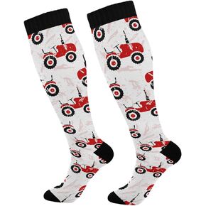 Fisyme Red Farm Tractors Socks for Men Women, Warm Comfort Athletic Crew Running Hiking Cycling Compression Socks
