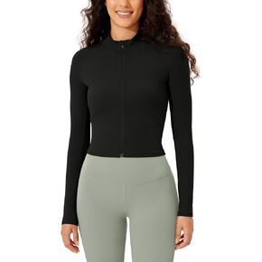 ODODOS Women's Cloud Feeling Athletic Jacket Full Zip Mock Neck Long Sleeve Lightweight Workout Cropped Top