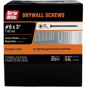 Grip Rite 3CDWS5 5 Lb 3" #2 Phillips Bugle Head Coated Drywall Screw, 5lb Box, Black, 373 Count