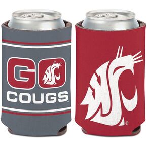 Caseys Washington State Cougars WSU GO Design Can Cooler 1-Pack 12 oz. (Foldable, 2-Sided Design),red, black, white