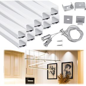 Muzata 5Pack 3.3FT/1M Spotless LED Strip Channel with Hanging Wire fit Waterproof LED Strip Light Silver Aluminum LED Diffuser Channel LED Strip Light Diffuser U116 WW 1M