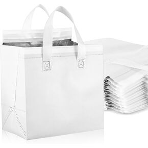 20 Pack Insulated Take Away Bags, Small Insulated Cooler Bag Grocery Bags, Insulated Grocery Bag for Hot&Cold Food, Food Delivery, 9.5 x 9.5 x 6 Inches(White)