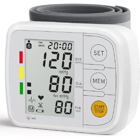 Wrist Blood Pressure Monitors for Home Use Blood Pressure Machine with Blood Pressure Cuff 5.47-7.68", LCD Display, Voice Broadcast, 2x120 Sets Memory, Measurable Board Carrying Case (White)