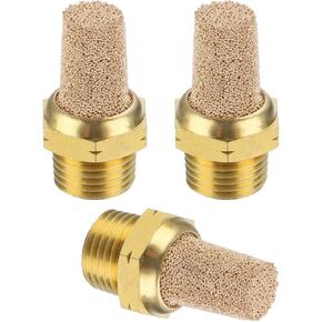 PATIKIL Pneumatic Muffler NPT 1/4, 3 Pack Sintered Bronze Brass Air Compressor Exhaust Muffler Filters Air Solenoid Valve Muffler Fitting for Automation Pneumatic Equipment, Golden