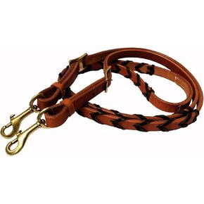 Horse Reins, 3/4"" wide Oiled Leather Barrel Reins with Latigo Laced Braids, Brown