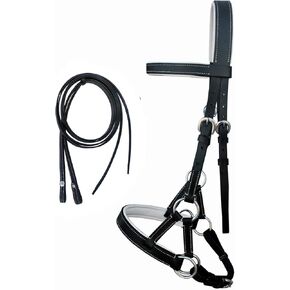 CHALLENGER Horse Western Leather Training Tack Bitless Sidepull Bridle w/Reins 7711WH-F