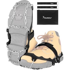 SYOURSELF Ice Cleats for Shoes and Boots Women Men, Crampons Non Slip Snow Chains Ice Grippers for Shoes and Boots, Traction Cleats Shoe Spikes for Snow and Ice Fishing Hiking Walking Climbing