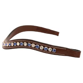 Exion Horse Browband for English Bridle Curved Shape Soft Padded Crystal Bling Browbands for Horses | Glittering Blue & Clear Crystal Browband