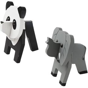 2Pcs Creative Elephant and Panda Glasses Holder Stand 3D Wooden Puzzle Animal Eyeglass Stand Home Office Desk Décor Gift
