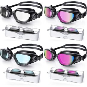 Swim Goggles, 4 Pack Upgraded Swimming Goggles Anti-Fog Anti-UV No Leakage Pool Goggles for Men Women Adult Youth