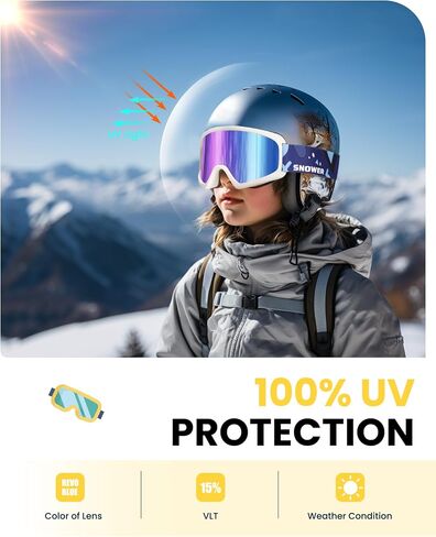 SNOWER Kids Ski Goggles, Anti-Fog Snow Goggles with OTG Design, 100% UV Protection, HD Lens for Kids Boys Girls in Saudi Arabia