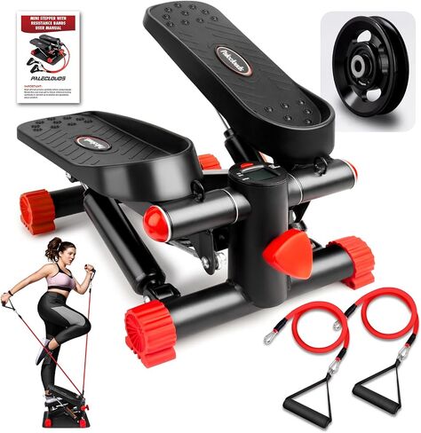 Steppers for Exercise at Home, Stair Stepper with Resistance Bands & Real-time LCD Monitor, Adjustable Height Hydraulic Mini Stepper with 330LBS Weight Capacity for Full Body Workout in Saudi Arabia
