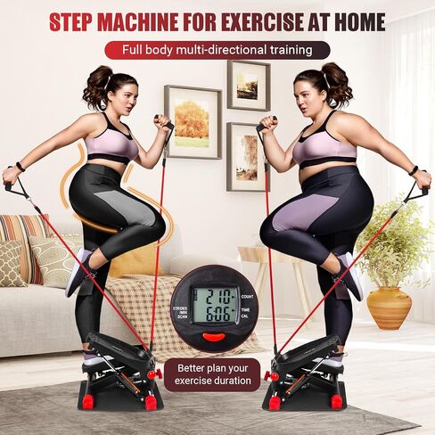 Steppers for Exercise at Home, Stair Stepper with Resistance Bands & Real-time LCD Monitor, Adjustable Height Hydraulic Mini Stepper with 330LBS Weight Capacity for Full Body Workout in Saudi Arabia