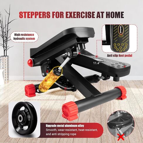 Steppers for Exercise at Home, Stair Stepper with Resistance Bands & Real-time LCD Monitor, Adjustable Height Hydraulic Mini Stepper with 330LBS Weight Capacity for Full Body Workout in Saudi Arabia