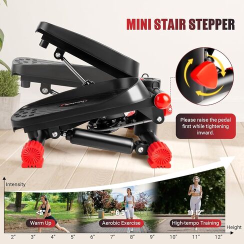 Steppers for Exercise at Home, Stair Stepper with Resistance Bands & Real-time LCD Monitor, Adjustable Height Hydraulic Mini Stepper with 330LBS Weight Capacity for Full Body Workout in Saudi Arabia