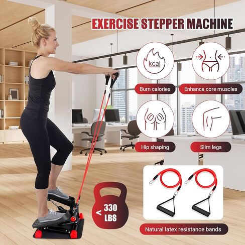 Steppers for Exercise at Home, Stair Stepper with Resistance Bands & Real-time LCD Monitor, Adjustable Height Hydraulic Mini Stepper with 330LBS Weight Capacity for Full Body Workout in Saudi Arabia