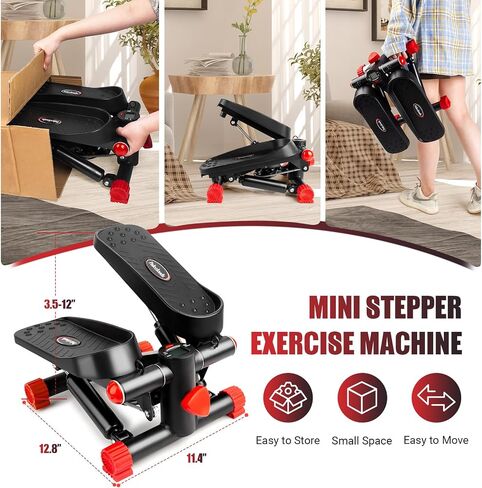 Steppers for Exercise at Home, Stair Stepper with Resistance Bands & Real-time LCD Monitor, Adjustable Height Hydraulic Mini Stepper with 330LBS Weight Capacity for Full Body Workout in Saudi Arabia