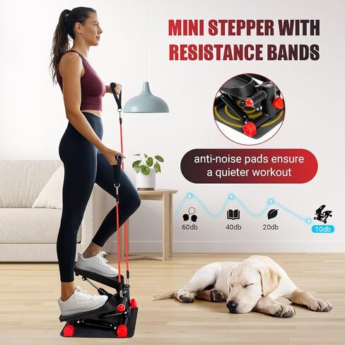 Steppers for Exercise at Home, Stair Stepper with Resistance Bands & Real-time LCD Monitor, Adjustable Height Hydraulic Mini Stepper with 330LBS Weight Capacity for Full Body Workout in Saudi Arabia