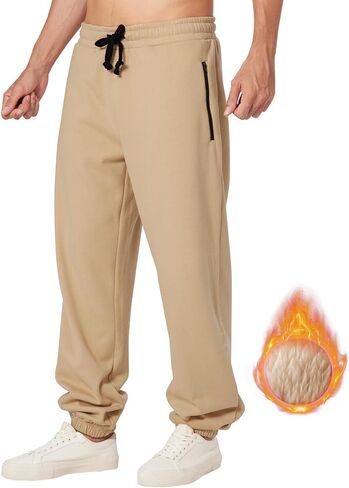 BRISIRA Baggy Sweatpants Men Sherpa Fleece Lined Joggers Sweat Pants Loose Athletic Workout Track Winter Warm Zipper Pockets in Saudi Arabia