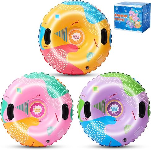 Snow Tubes, Snow Tubes Sleds for Sledding Inflatable Snow Tube, Thickened Heavy Duty Sleds for Winter with Handles, Snow Toys, Winter Outdoor Sports Toys,Snow Sleds for Family Activities 3 Set in Saudi Arabia