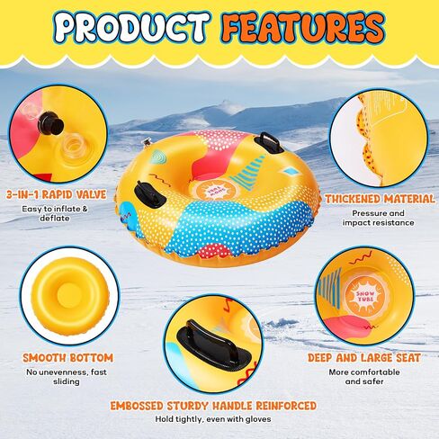 Snow Tubes, Snow Tubes Sleds for Sledding Inflatable Snow Tube, Thickened Heavy Duty Sleds for Winter with Handles, Snow Toys, Winter Outdoor Sports Toys,Snow Sleds for Family Activities 3 Set in Saudi Arabia