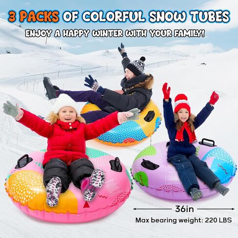 Snow Tubes, Snow Tubes Sleds for Sledding Inflatable Snow Tube, Thickened Heavy Duty Sleds for Winter with Handles, Snow Toys, Winter Outdoor Sports Toys,Snow Sleds for Family Activities 3 Set in Saudi Arabia