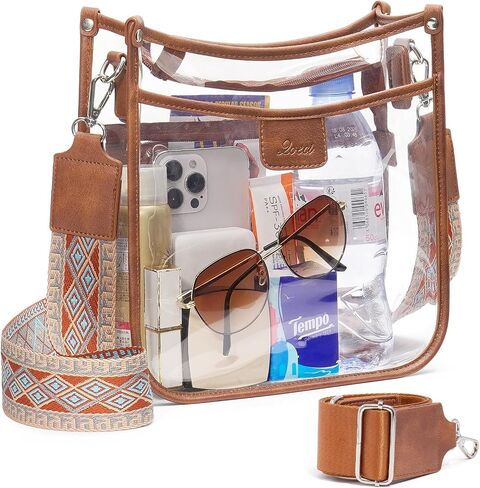 3 Pockets Large Clear Bag for Stadium Events with 2 Long Straps Purse for Women Crossbody Bag Concert Stadium Approved in Saudi Arabia