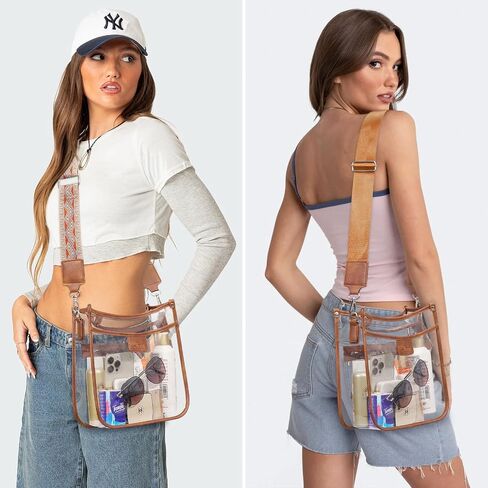3 Pockets Large Clear Bag for Stadium Events with 2 Long Straps Purse for Women Crossbody Bag Concert Stadium Approved in Saudi Arabia