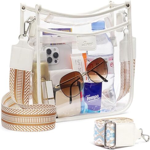 3 Pockets Large Clear Bag for Stadium Events with 2 Long Straps Purse for Women Crossbody Bag Concert Stadium Approved in Saudi Arabia