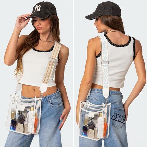 3 Pockets Large Clear Bag for Stadium Events with 2 Long Straps Purse for Women Crossbody Bag Concert Stadium Approved in Saudi Arabia