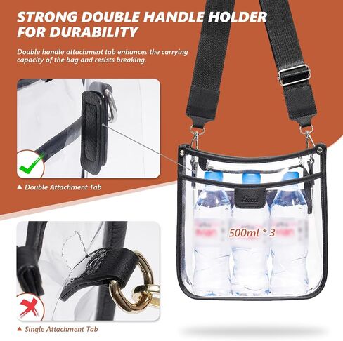 3 Pockets Large Clear Bag for Stadium Events with 2 Long Straps Purse for Women Crossbody Bag Concert Stadium Approved in Saudi Arabia