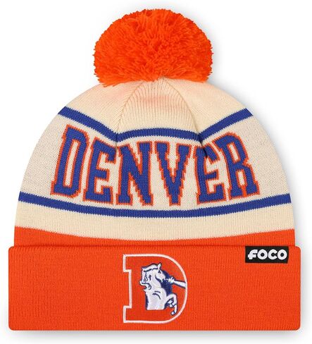 FOCO NFL Retro Team Logo Heritage Stripe Pom Beanie Hat in Saudi Arabia