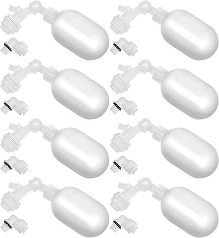 nicunom 8 حزمة صمام تعويم صغير، 1/4 بوصة صمام الكرة العائمة، صمام تعويم المياه البلاستيكية مع ذراع قابل للتعديل للتحكم التلقائي في مستوى المياه في الخزان، حوض مياه الماشية، أحواض السمك، تربية الأحياء المائية in Kuwait