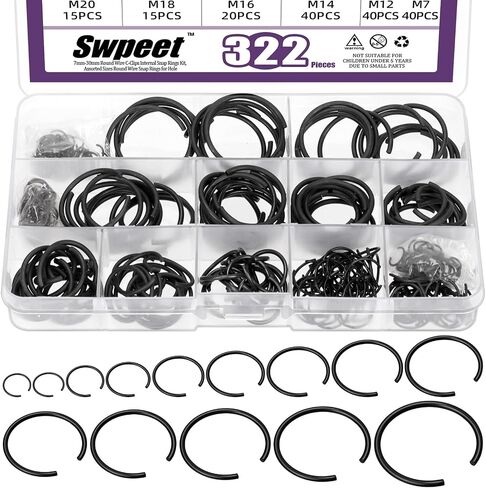 Swpeet 150Pcs 10 Sizes 10mm-26mm Carbon spring steel Manganese Steel Round Wire C-Clips External Snap Ring Assortment Kit, M10 M12 M14 M16 M18 M20 M22 M20 M24 M25 M26 Round Wire Snap Rings for shaft in Saudi Arabia
