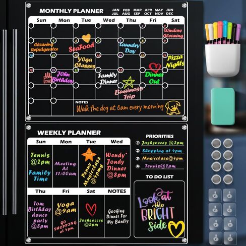 Clear Acrylic Magnetic Calendar for fridge(16x12) - Monthly & Weekly Planner Clear Dry Erase Boards for Refrigerator - 8 Vivid Markers & Smudge-Free Erasing - Complete Planning Set ! in Saudi Arabia