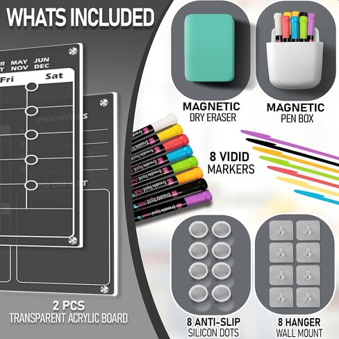 Clear Acrylic Magnetic Calendar for fridge(16x12) - Monthly & Weekly Planner Clear Dry Erase Boards for Refrigerator - 8 Vivid Markers & Smudge-Free Erasing - Complete Planning Set ! in Saudi Arabia