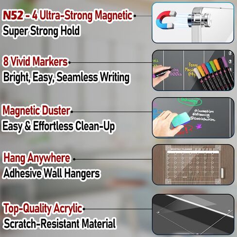 Clear Acrylic Magnetic Calendar for fridge(16x12) - Monthly & Weekly Planner Clear Dry Erase Boards for Refrigerator - 8 Vivid Markers & Smudge-Free Erasing - Complete Planning Set ! in Saudi Arabia