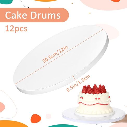 12Pcs 12 Inch Cake Drums, Round Cake Drum 12 Inch Cake Boards 12 Inch 1/2" Thick Sturdy Corrugated Cake Base for Multi-Layer Heavy, Tiered Cakes Display in Saudi Arabia