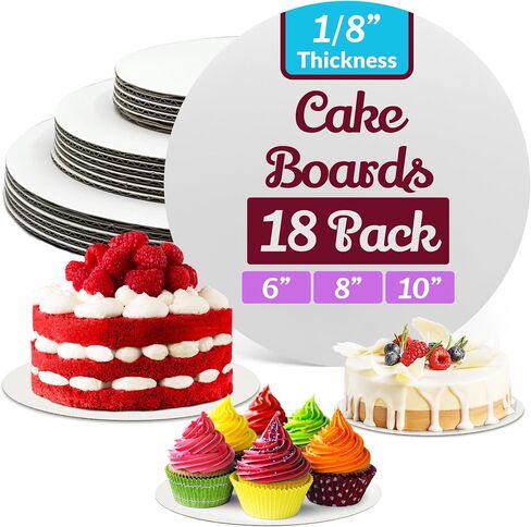 Reli. Cake Boards (18 Pack), Multi Size (6, 8, 10 Inch) | White Cake Boards | 1/8" Thick Cake Board | Smooth Cardboard Cake Rounds | Greaseproof Cake Boards for All Desserts | 6 of Each Size in Saudi Arabia
