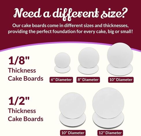 Reli. Cake Boards (18 Pack), Multi Size (6, 8, 10 Inch) | White Cake Boards | 1/8" Thick Cake Board | Smooth Cardboard Cake Rounds | Greaseproof Cake Boards for All Desserts | 6 of Each Size in Saudi Arabia