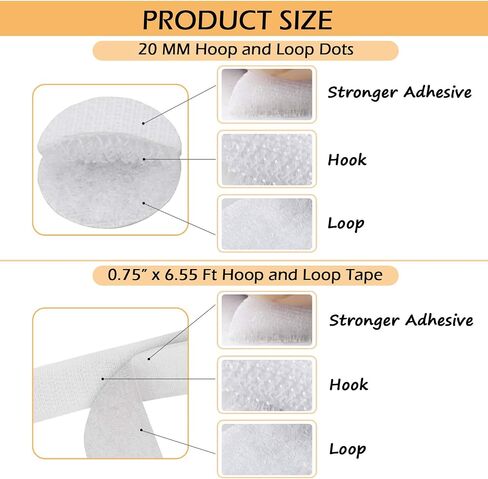 LuBanSir Self Adhesive Dots, 600pcs (300 Pairs) 0.78 Inch / 20MM Diameter Sticky Back Coin Dots with 2 Roll 1" Width Hook and Loop Adhesive Tapes - 6.55 Feet Length, White in Saudi Arabia