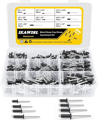 270PCS Rivets, Pop Rivets Aluminum 8 Sizes Blind Rivets Assortment Kit (1/8" 3/16"), Black Rivets Assorted Blind Rivets for Airplanes, Ships, Rails and DIY in Saudi Arabia