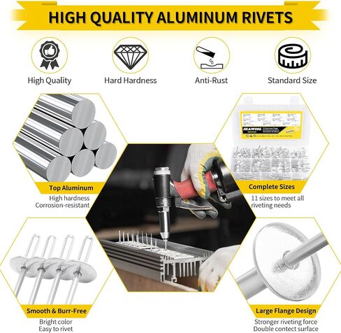 270PCS Rivets, Pop Rivets Aluminum 8 Sizes Blind Rivets Assortment Kit (1/8" 3/16"), Black Rivets Assorted Blind Rivets for Airplanes, Ships, Rails and DIY in Saudi Arabia