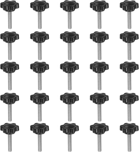 HARFINGTON 25pcs Star Knobs M5 x 12mm 304 Stainless Steel Threaded Stud 25mm Plastic 6-Star Head Hand Tightening Thumb Screw Clamping Jig Knob Handle, Black in Saudi Arabia